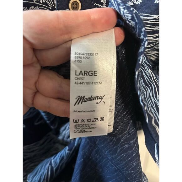 Mantaray Men's Blue Graphic Print Hawaiian Shirt Size L Short Sleeve - Picture 8 of 8